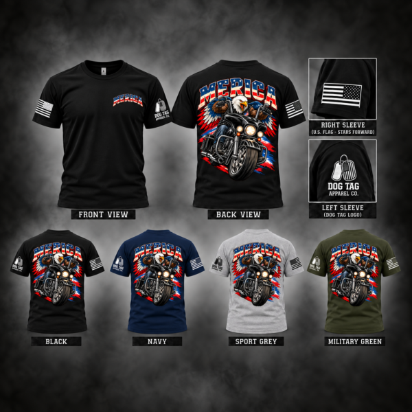 MERICA Apparel Mockup MERICA eagle motorcycle T-shirt colorway mockup