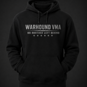 Front view of black Warhound VMA members-only premium hoodie