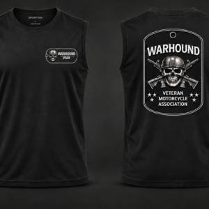 Black Warhound VMA members-only sleeveless performance tee with left-chest and full-back DTF designs