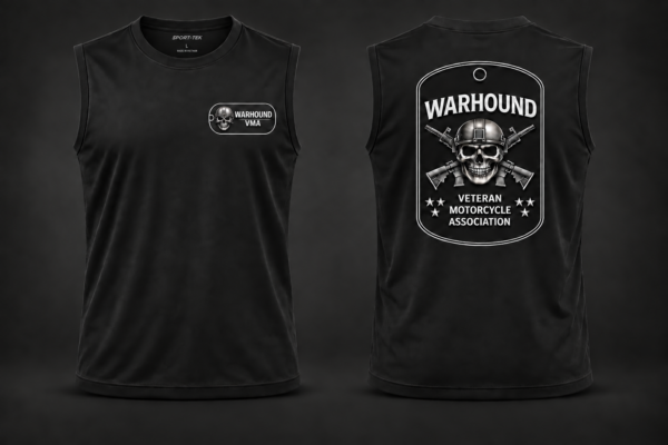 Black Warhound VMA members-only sleeveless performance tee with left-chest and full-back DTF designs