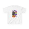 Kids Halloween Tee — "Too Cute to Spook" Black Cat Pumpkin Design