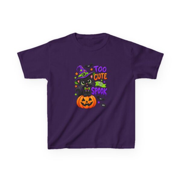 Kids Halloween Tee — "Too Cute to Spook" Black Cat Pumpkin Design