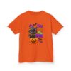 Kids Halloween Tee — "Too Cute to Spook" Black Cat Pumpkin Design