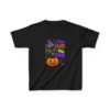 Kids Halloween Tee — "Too Cute to Spook" Black Cat Pumpkin Design