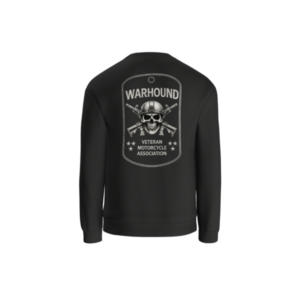 Back of black Warhound crewneck sweatshirt with full dog-tag design