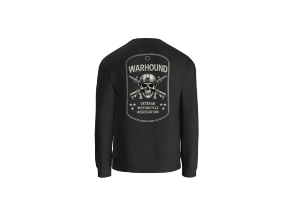 Back of black Warhound crewneck sweatshirt with full dog-tag design