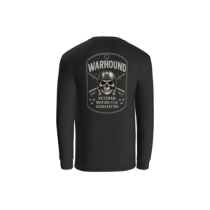 Back of black Warhound long-sleeve T-shirt with full dog-tag design