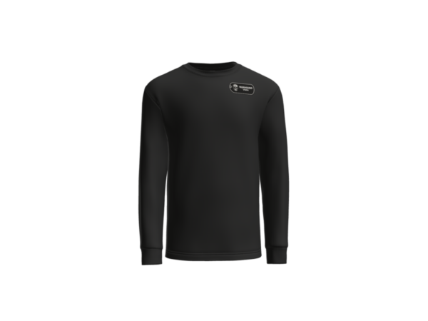 Front of black Warhound long-sleeve T-shirt with left-chest dog-tag logo