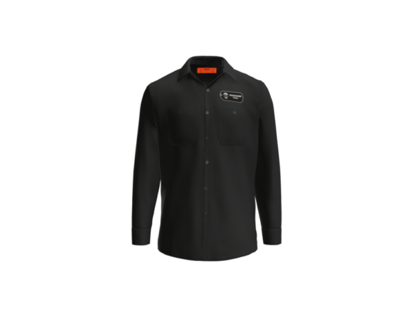 Front of black Warhound VMA long-sleeve button-front work shirt with left-chest logo