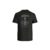 Back of black Warhound Wife T-shirt with skull dog tags and flowers