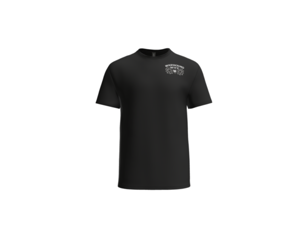 Front of black Warhound Wife T-shirt with small left chest design